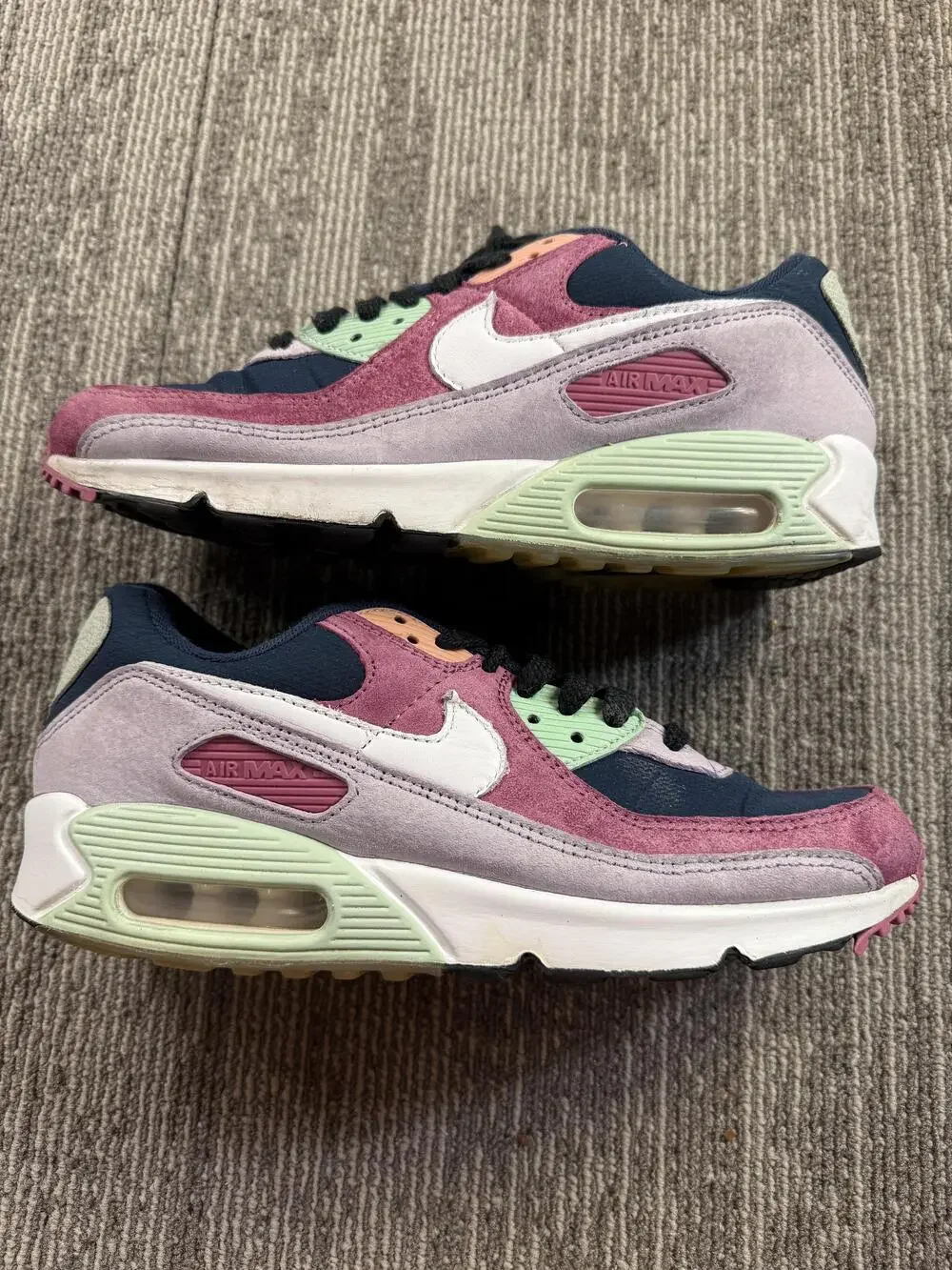 Nike Shoes Mens Size 8.5 Navy Pink Mint Air Max 90 SE Suede Mesh DM0035-500